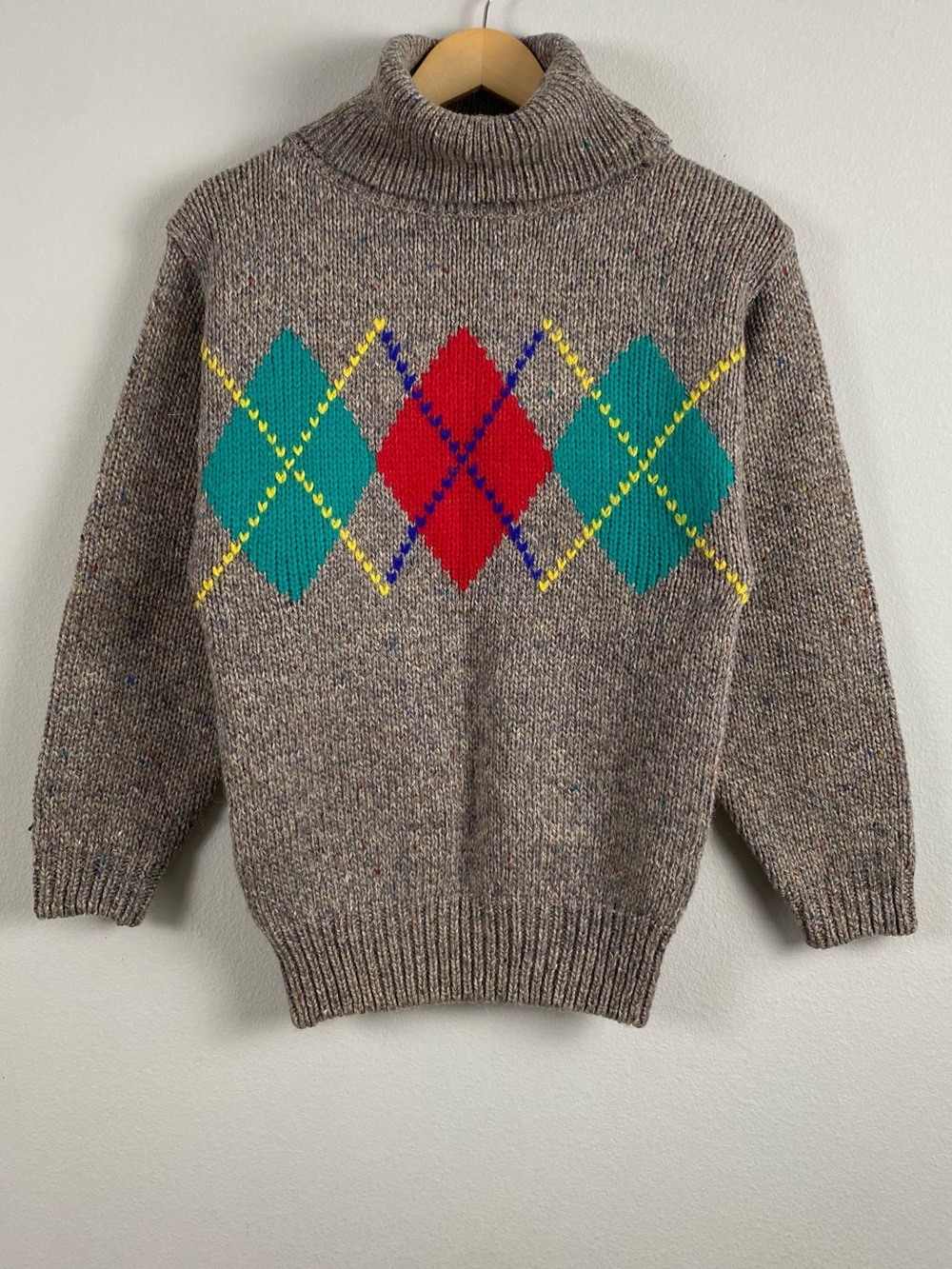 Gap Vintage Argyle Long Sleeve Asymmetrical Button Turtleneck Sweater | Greige